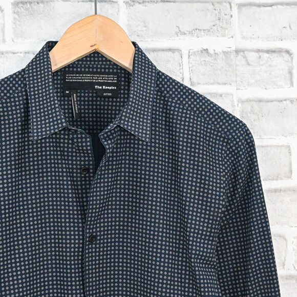 The Kooples Men's Fitted Button up Shirt in Blue circle dot print size Medium - Picture 2 of 6